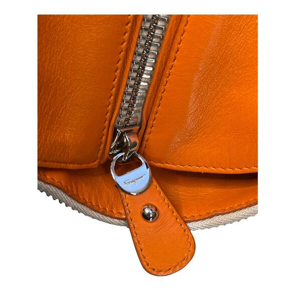 Salvatore Ferragamo Woven Canvas Leather Tote Bag Orange Trim Italy - Picture 4 of 13